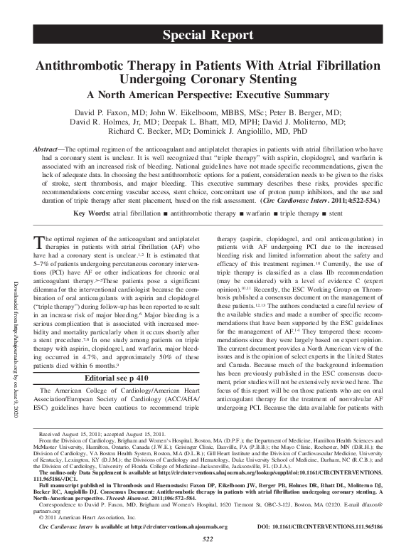 (PDF) Antithrombotic Therapy in Patients With Atrial Fibrillation ...