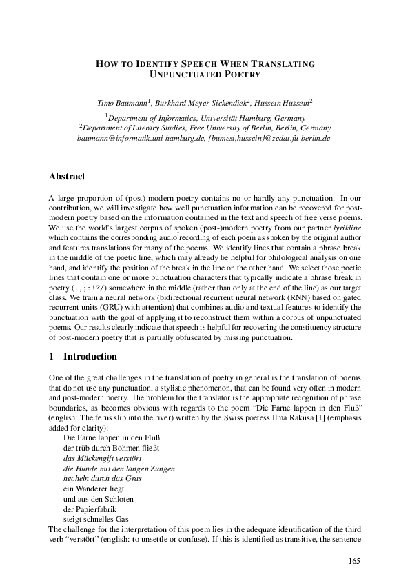 (PDF) How to Identify Speech when Translating Unpunctuated Poetry