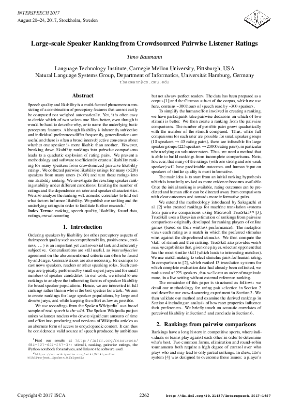 (PDF) Large-Scale Speaker Ranking from Crowdsourced Pairwise Listener ...
