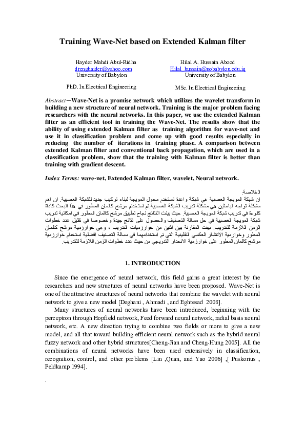 (PDF) Training Wave-Net based on Extended Kalman filter