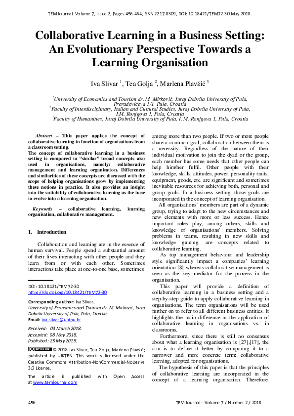 (PDF) Collaborative Learning in a Business Setting: An Evolutionary ...