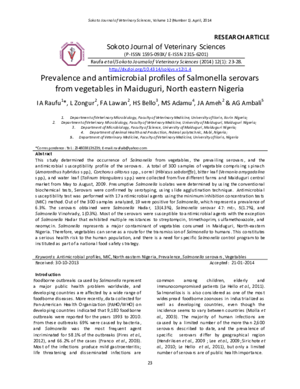 (PDF) Prevalence and antimicrobial profiles of Salmonella serovars from ...