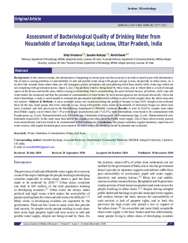 (PDF) Assessment of Bacteriological Quality of Drinking Water from ...