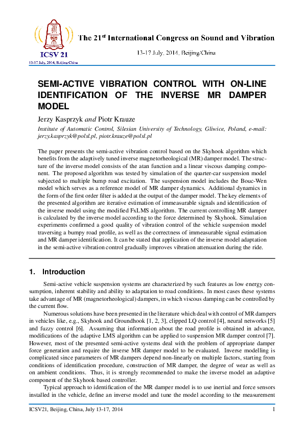 (PDF) Semi-Active Vibration Control with On-Line Identification of the ...