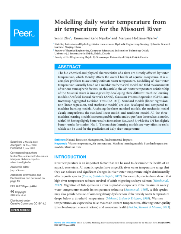 (PDF) Modelling daily water temperature from air temperature for the ...