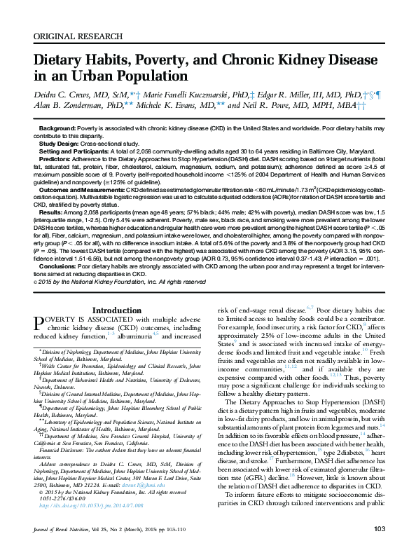 (PDF) Dietary Habits, Poverty, and Chronic Kidney Disease in an Urban ...