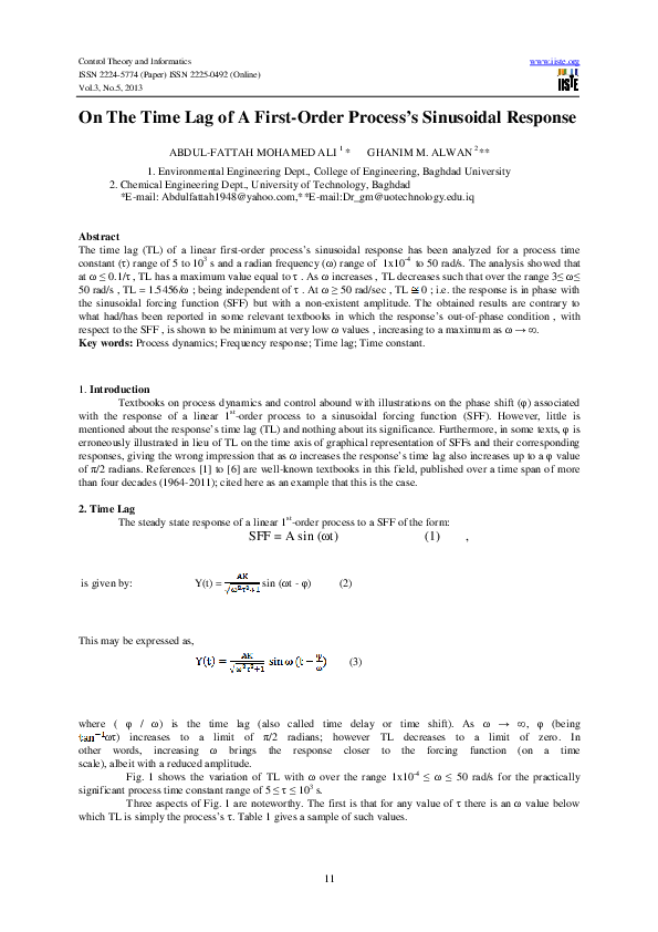 (PDF) On The Time Lag of A First-Order Process’s Sinusoidal Response