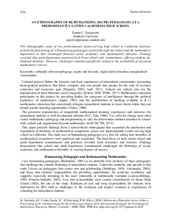 (PDF) An ethnography of re/humanizing (math) pedagogies at a ...