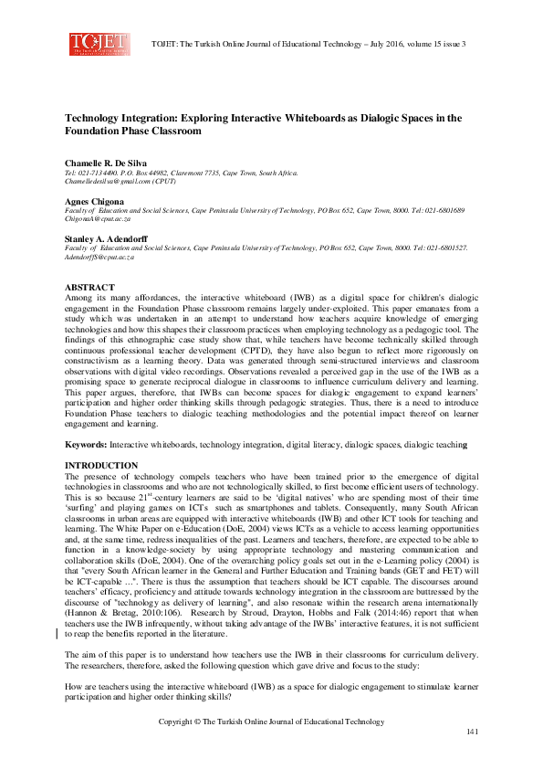 (PDF) Technology Integration: Exploring Interactive Whiteboards as ...