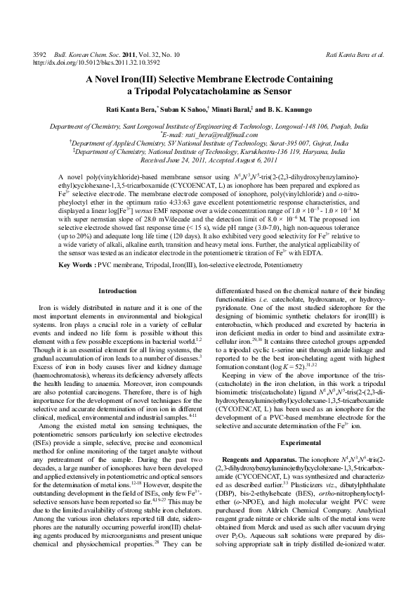 (PDF) A Novel Iron(III) Selective Membrane Electrode Containing a ...