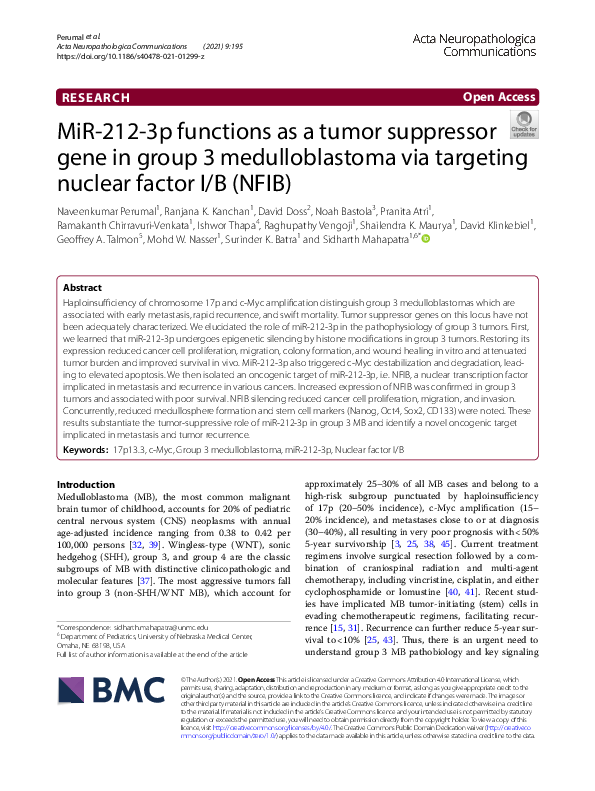 (PDF) MiR-212-3p functions as a tumor suppressor gene in group 3 ...