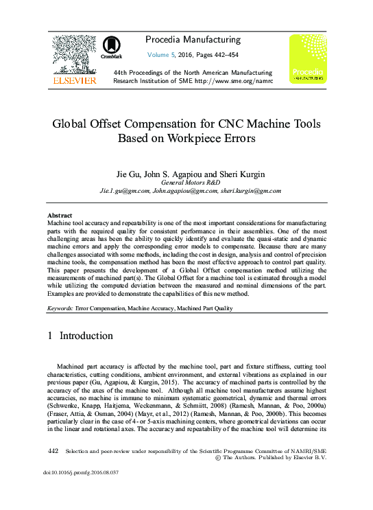 (PDF) Global Offset Compensation for CNC Machine Tools Based on ...