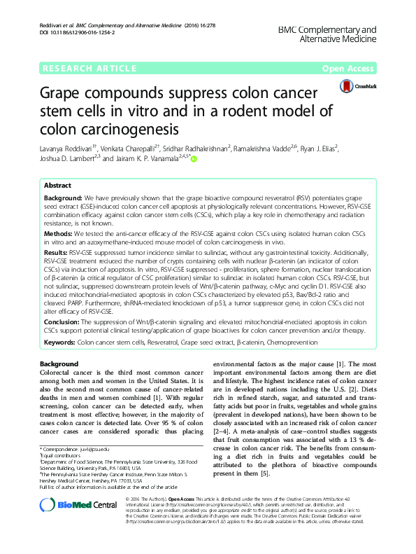 (PDF) Grape compounds suppress colon cancer stem cells in vitro and in ...