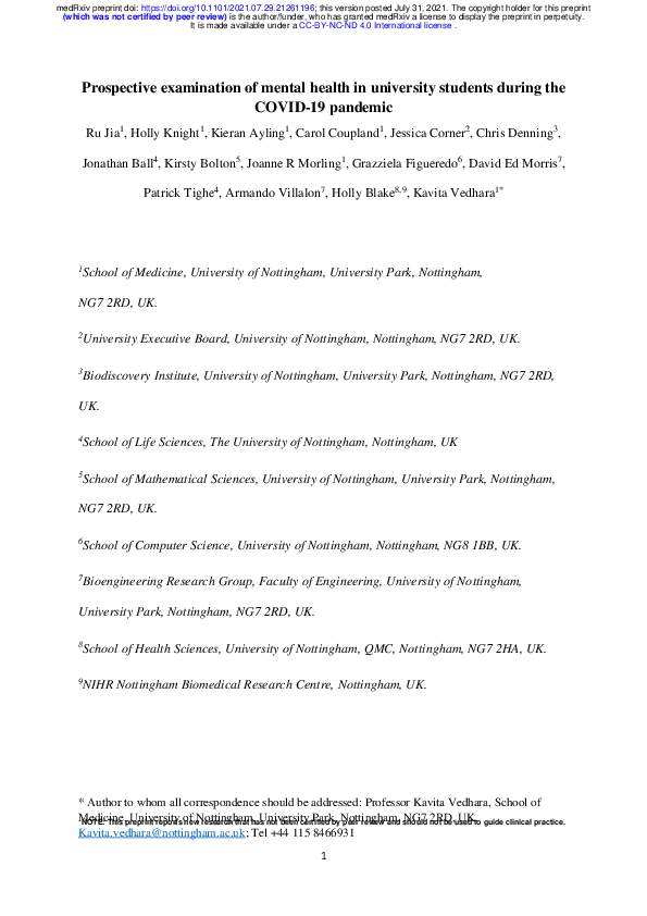 (PDF) Prospective examination of mental health in university students ...