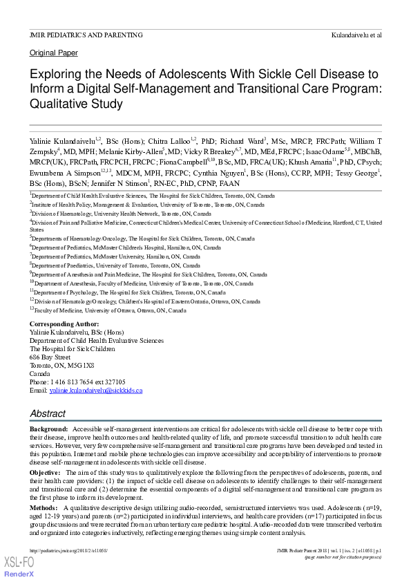 (PDF) Exploring the Needs of Adolescents With Sickle Cell Disease to ...