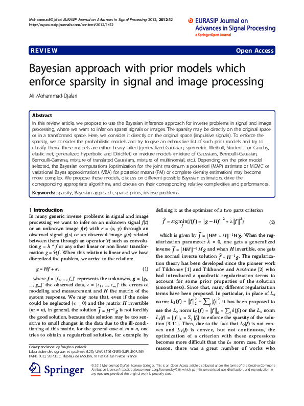 (PDF) Bayesian approach with prior models which enforce sparsity in ...