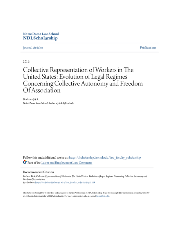 (PDF) Collective Representation of Workers in The United States ...