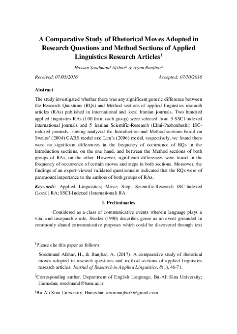 (PDF) A Comparative Study of Rhetorical Moves Adopted in Research ...