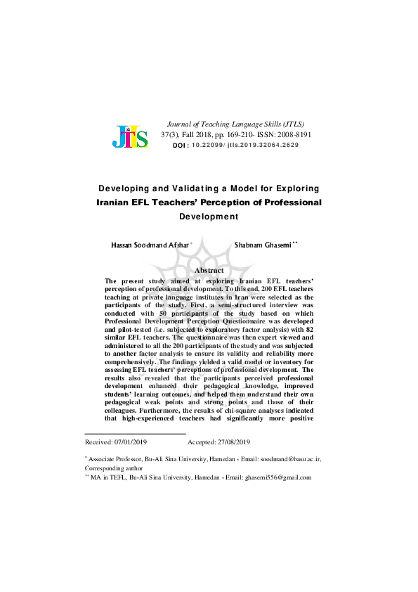(PDF) Developing and Validating a Model for Exploring Iranian EFL ...