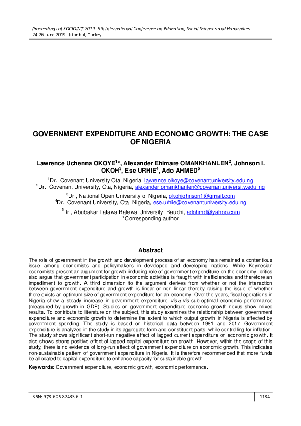 (PDF) Government Expenditure and Economic Growth: The Case of Nigeria