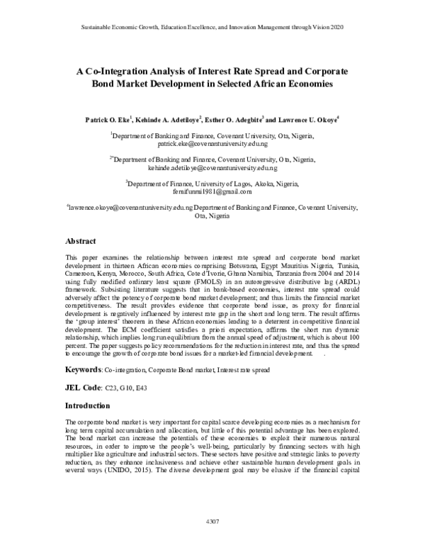 A Co-Integration Analysis of Interest Rate Spread and Corporate Bond MarketDevelopment in Selected African Economies