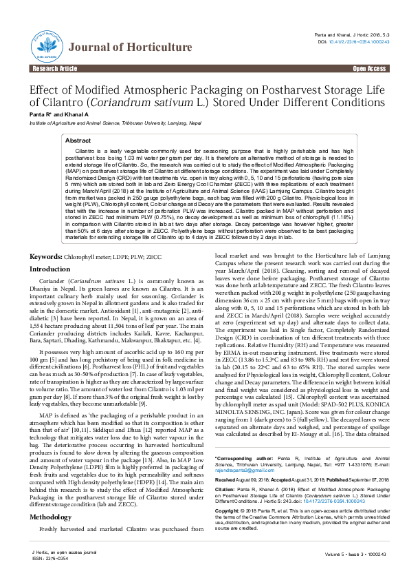 (PDF) Effect of Modified Atmospheric Packaging on Postharvest Storage ...