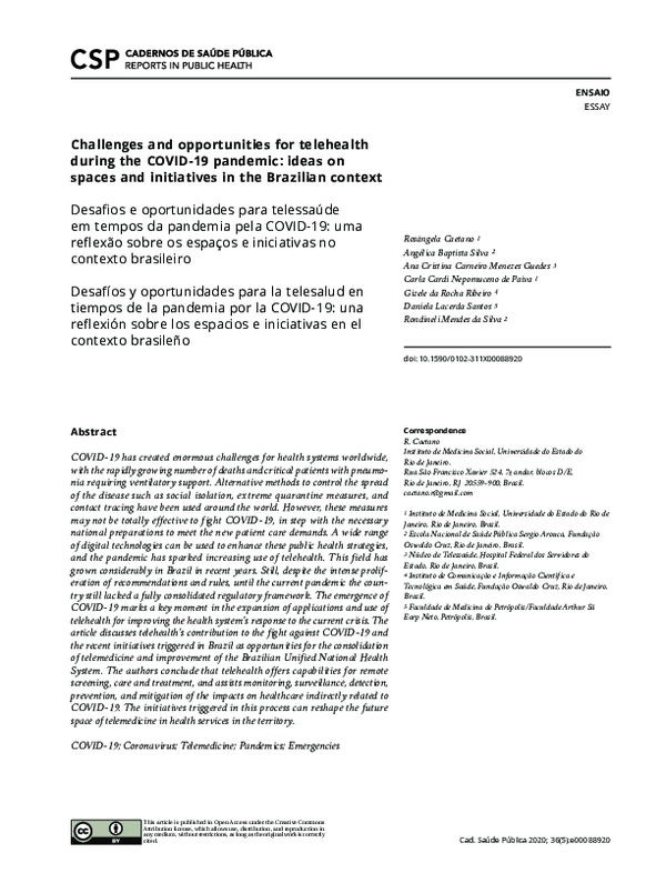(PDF) Challenges and opportunities for telehealth during the COVID-19 ...