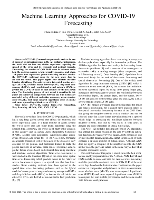 (PDF) Machine Learning Approaches for COVID-19 Forecasting