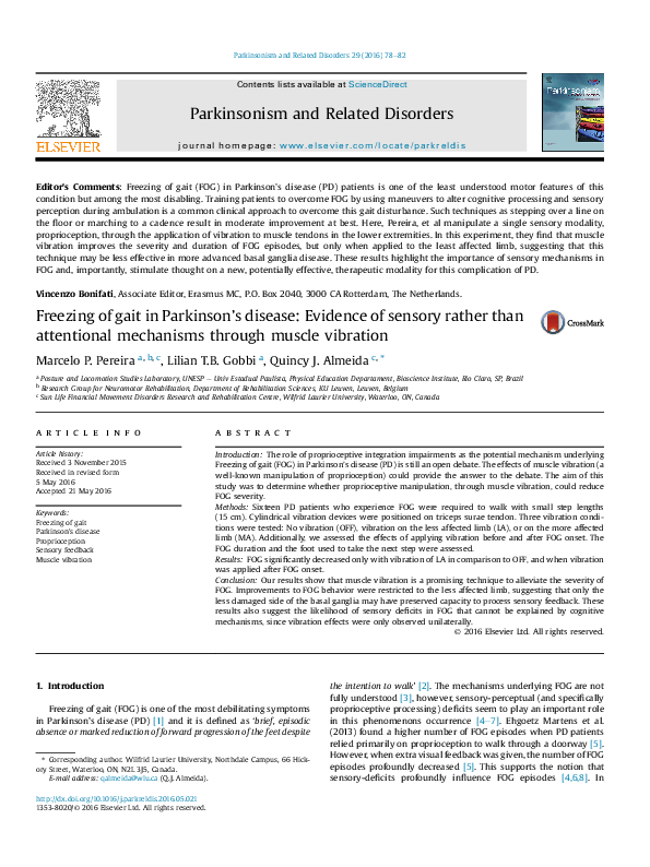 (PDF) Freezing of gait in Parkinson's disease: Evidence of sensory ...