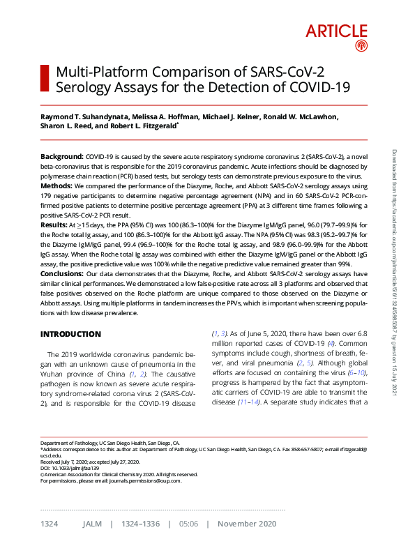 (PDF) Multi-Platform Comparison of SARS-CoV-2 Serology Assays for the ...