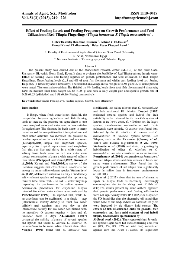 (PDF) Effect of Feeding Levels and Feeding Frequency on Growth ...
