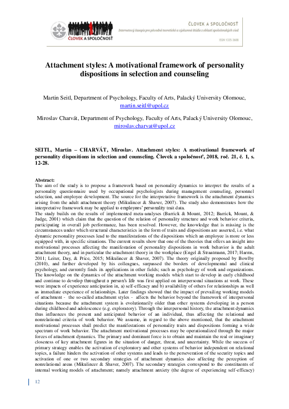 (PDF) Attachment Styles A Motivational Framework of Personality