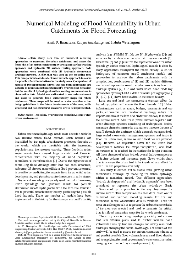 (PDF) Numerical Modeling of Flood Vulnerability in Urban Catchments for ...