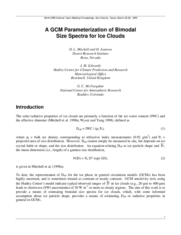 (PDF) A GCM Parameterization of Bimodal Size Spectra for Ice Clouds