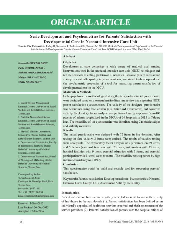 (PDF) Scale Development and Psychometrics for Parents' Satisfaction ...