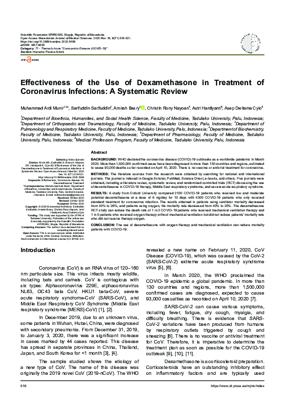 (PDF) Effectiveness of the Use of Dexamethasone in Treatment of ...