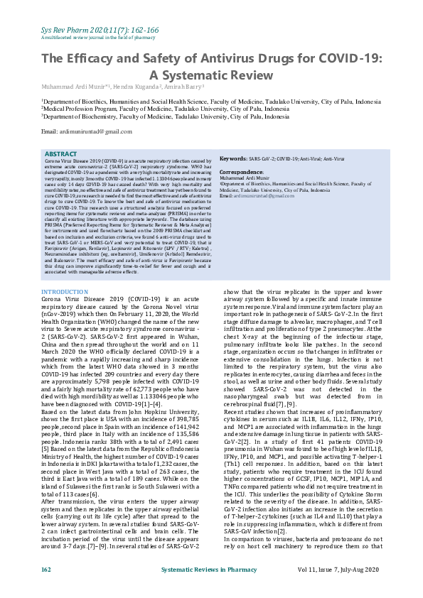 (PDF) The efficacy and safety of antivirus drugs for COVID-19: A ...