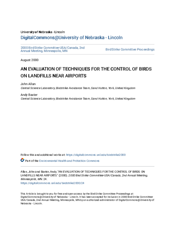 (PDF) An Evaluation of Techniques for the Control of Birds on Landfills ...