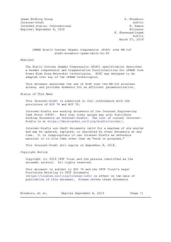 (PDF) LPWAN Static Context Header Compression (SCHC) over NBIoT