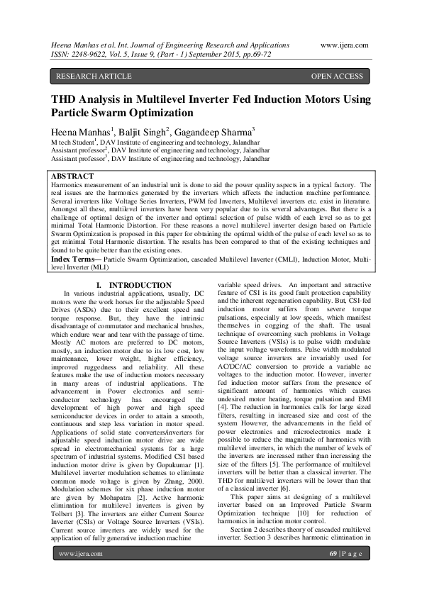 (PDF) THD Analysis in Multilevel Inverter Fed Induction Motors Using ...