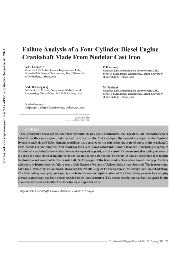 (PDF) Failure Analysis of a Four Cylinder Diesel Engine Crankshaft Made ...