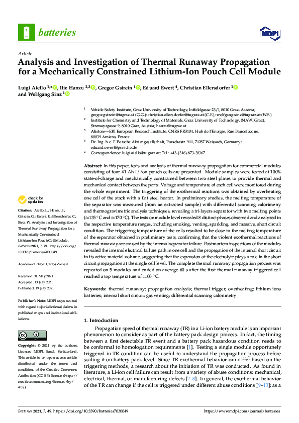 (PDF) Analysis and Investigation of Thermal Runaway Propagation for a ...