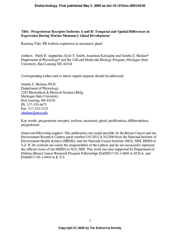 (PDF) Title: Progesterone Receptor Isoforms A and B: Temporal and ...