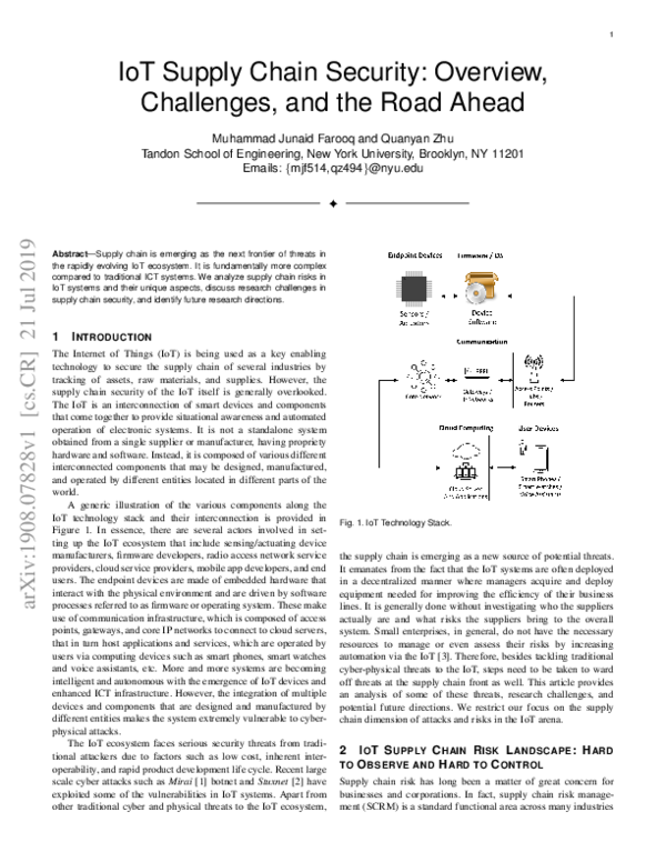 (PDF) IoT Supply Chain Security: Overview, Challenges, and the Road Ahead