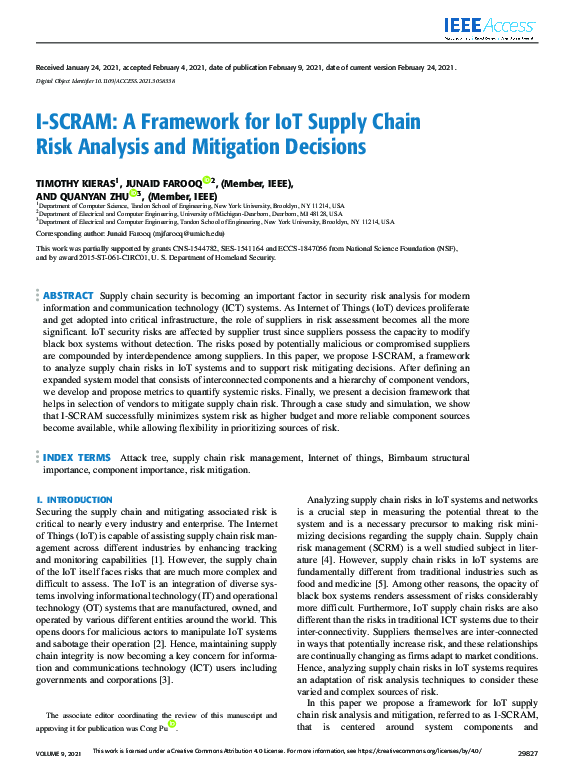 (PDF) I-SCRAM: A Framework for IoT Supply Chain Risk Analysis and ...