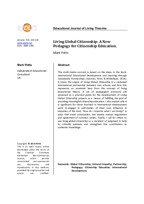 (PDF) Living global citizenship: A new pedagogy for citizenship education