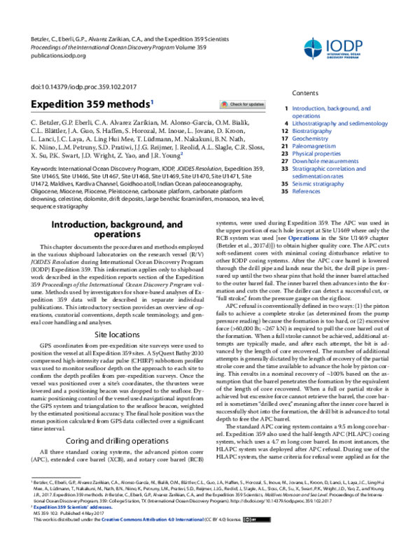 (PDF) Expedition 359 methods