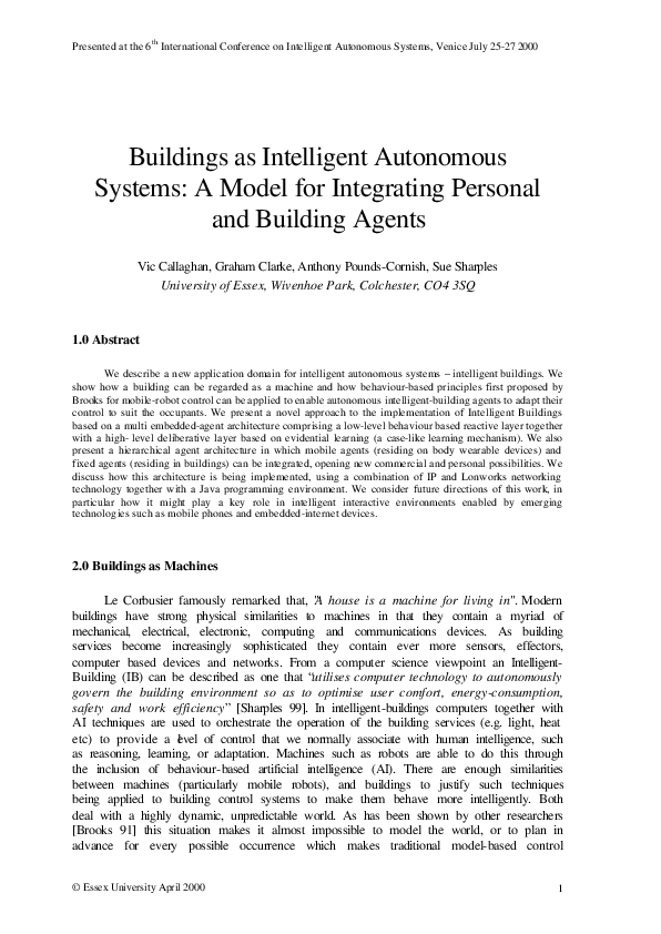 (PDF) Buildings as Intelligent Autonomous Systems: A Model for ...