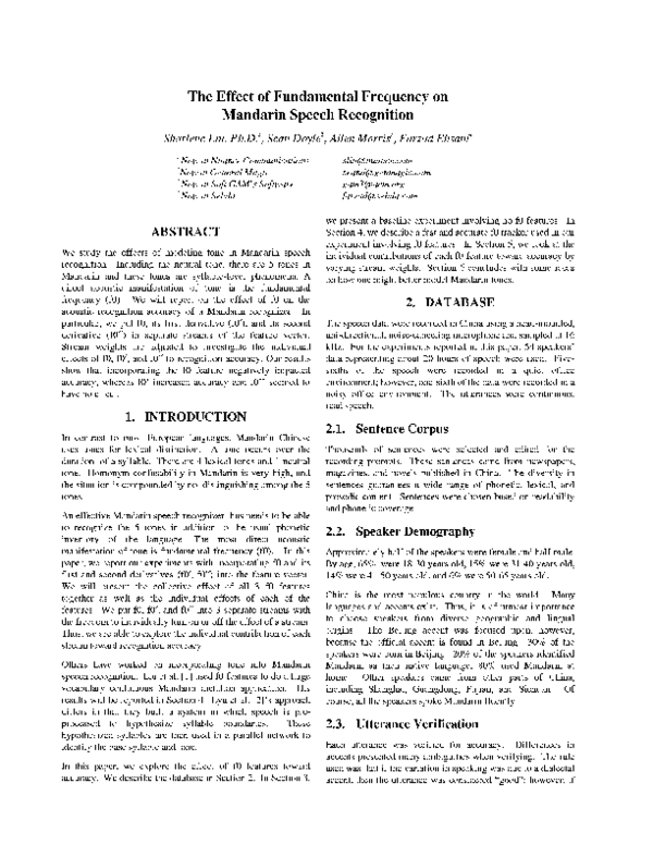 (PDF) The effect of fundamental frequency on Mandarin speech recognition