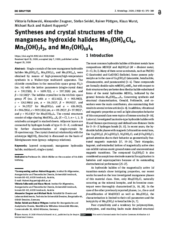 (PDF) Syntheses and crystal structures of the manganese hydroxide ...